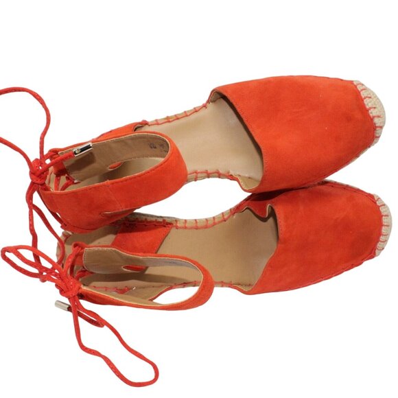 Franco Sarto L Markiska Esparilles 9M Orange Suede Beige Jute Wedge Sandal Heels - Picture 10 of 12